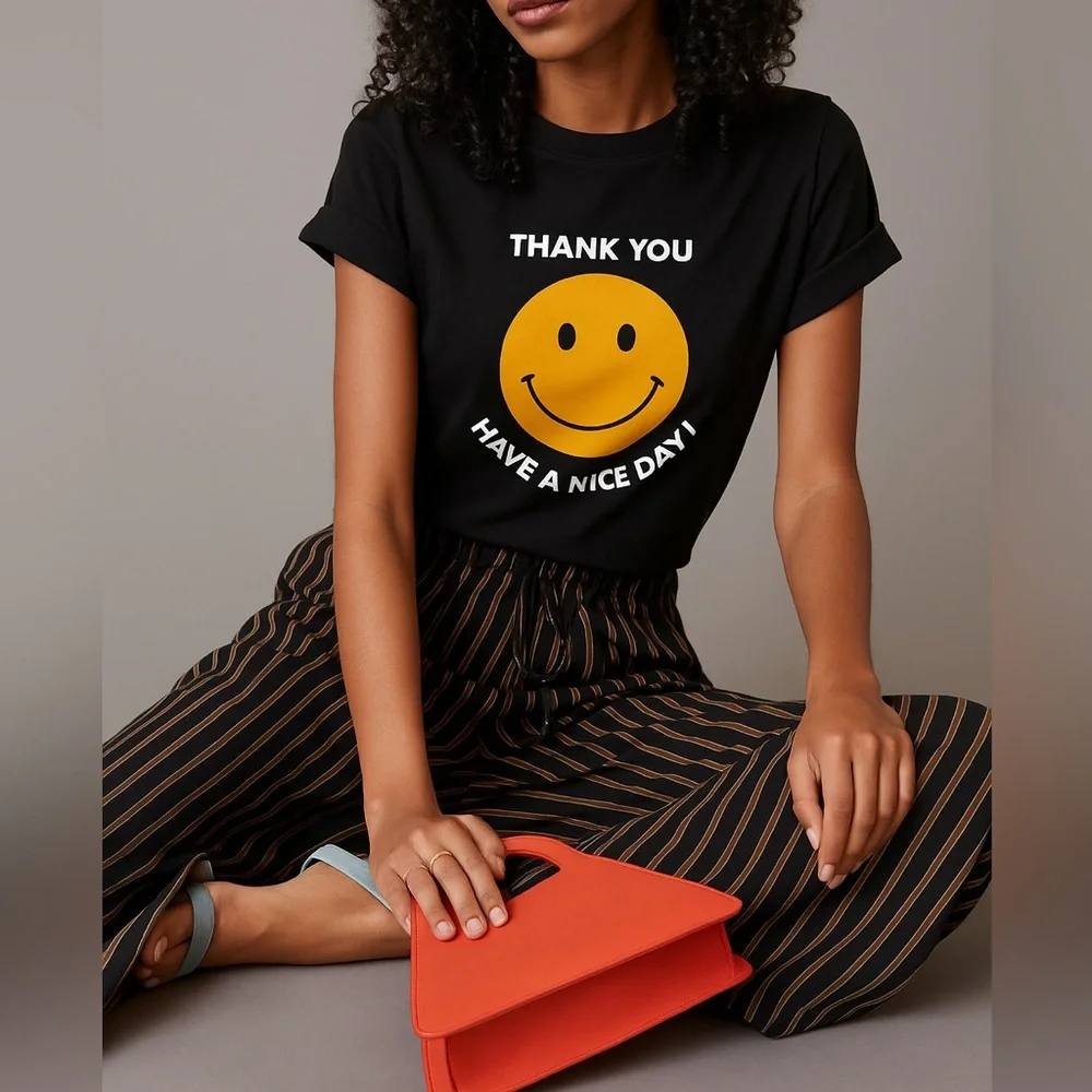 Anthropologie KULE Black Graphic T-Shirt Large - Picture 2 of 9
